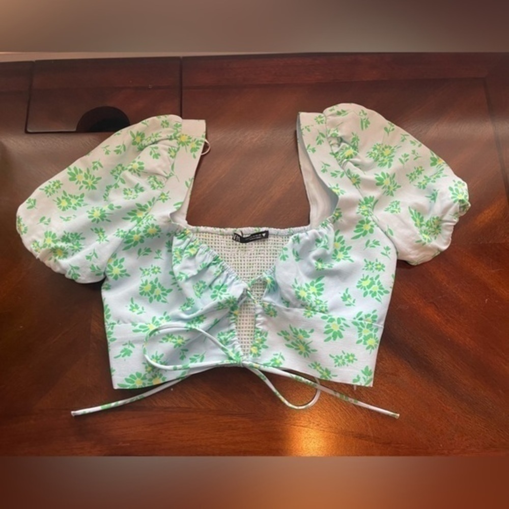 Zara Linen Blend Floral Crop Top - Picture 9 of 11